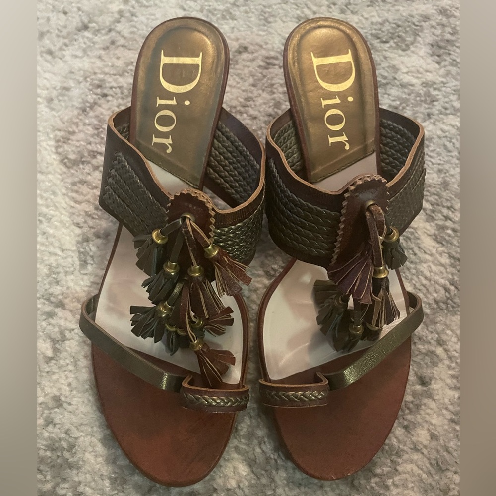 Christian Dior brown tassel sandals, size 39.5